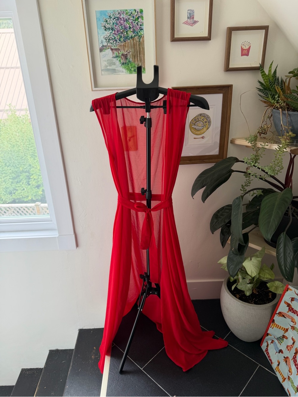 Red Sheer Mesh Robe with Sash - Women Intimates